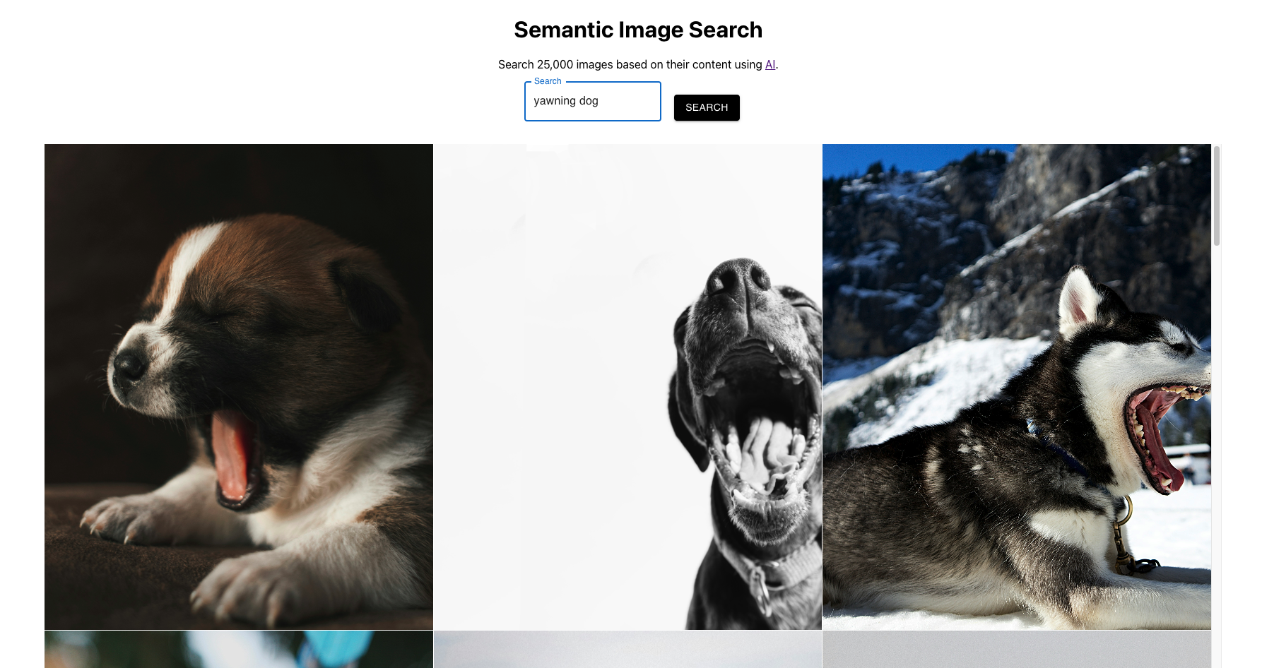 homepage of AI-powered Image Search Engine